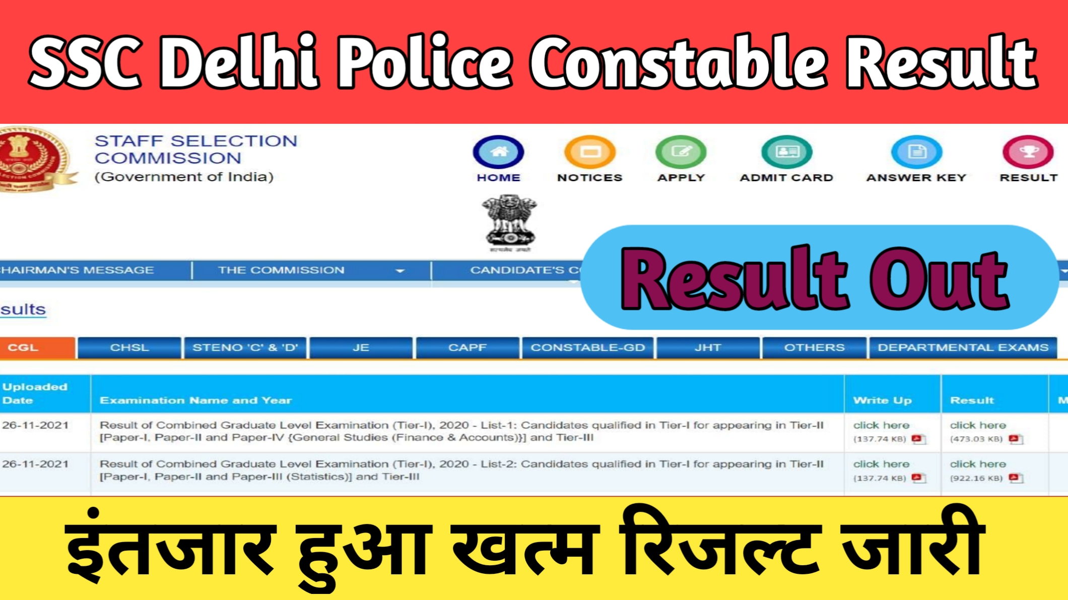 SSC Delhi Police Constable Result, (Check Out)